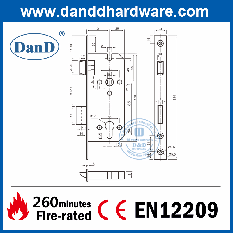 CE EN12209 EURO FIRE RATED PUERTA PUERTA COMERCIAL PUERTA LOCK-DDML026