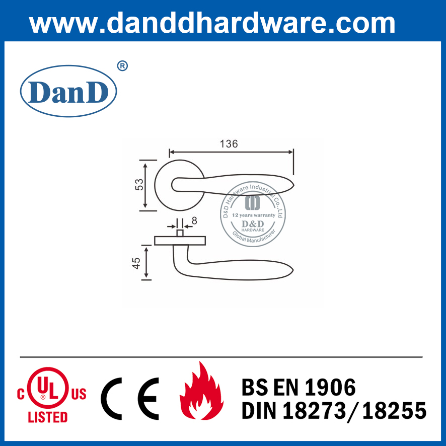 Silver Steal de acero inoxidable 304 Manija de la puerta de la mano