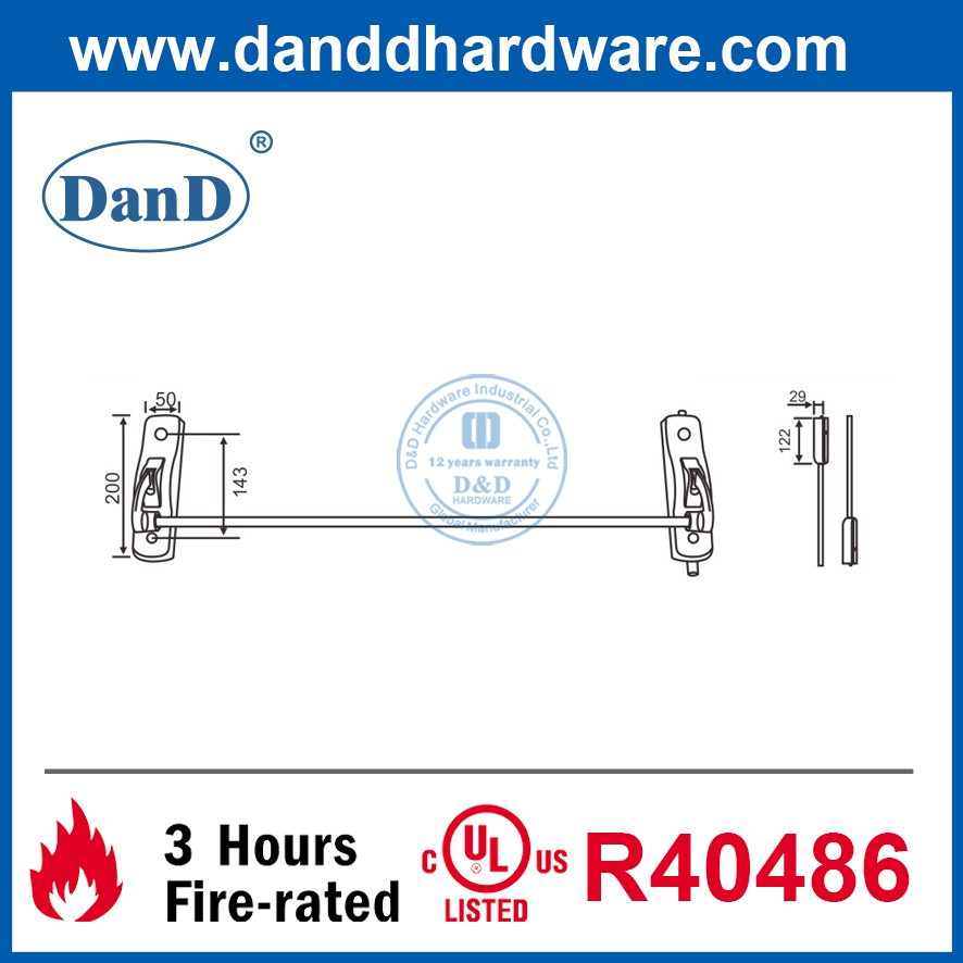 Dispositivo de salida de pánico de barra transversal de acero inoxidable 304 para puerta de emergencia DDPD010